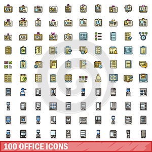 100 office icons set, color line style