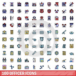 100 officer icons set, color line style