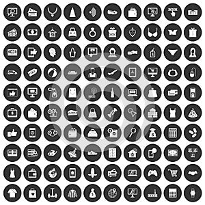 100 online shopping icons set black circle