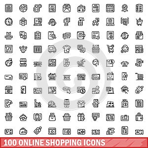 100 online shopping icons set, outline style