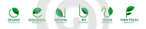 100% organic bio eco vegan farm fresh natural product vector icon logo