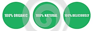 100% organic and natural stamp. Eco product vector icon