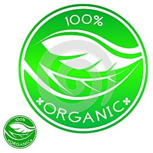 100% Organic round green icon