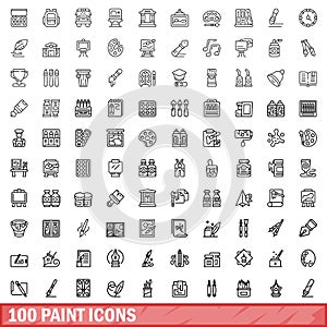 100 paint icons set, outline style
