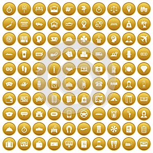 100 paying money icons set gold