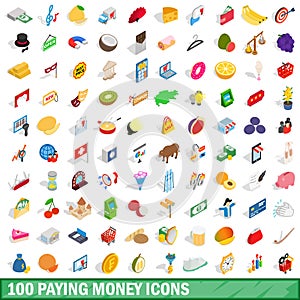 100 paying money icons set, isometric 3d style