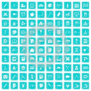 100 pensil icons set grunge blue