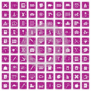 100 pensil icons set grunge pink