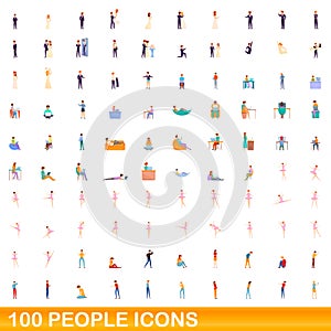 100 people icons set, cartoon style