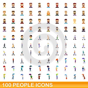 100 people icons set, cartoon style