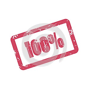 100 percent inscription in red frame. One hundred percent red ink rubber stamp.