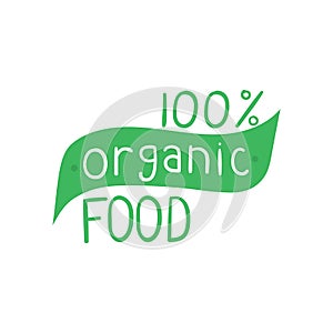 100 percent organic food, hand drawn doodle elements. Eco friendly concept for stickers, banners, cards, advertisement. Vector