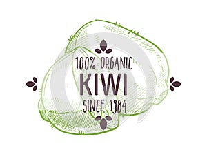 100 percent organic kiwi label with tropical fruit for all natural food packaging design