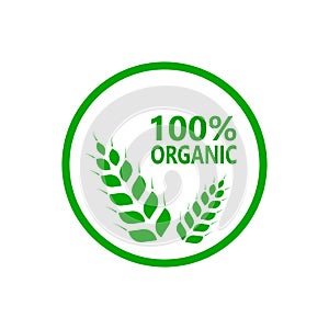 100 percent organic label. green eco badge. Sticker. Vector illustration.