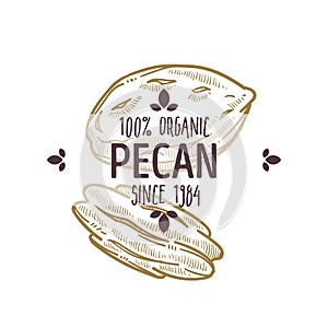 100 percent organic pecan nut shelled and cracked open label for all natural food packaging design