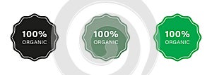 100 Percent Organic Silhouette Icon Set. Bio Healthy Eco Food Stiker. Natural Product Solid Stamp. Ecology Product Vegan