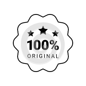 100 percent original product label sign. Round premium quality product guarantee logo with stars. Black wavy badge