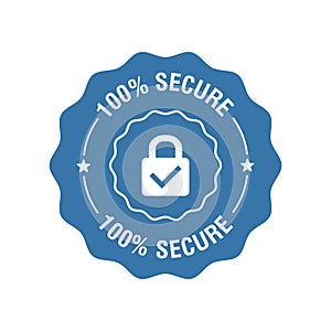 100 percent secure protection vector label. Badge or button for commerce website. Vector illustration