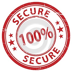100 percent secure, red rubber stamp, vector illustration
