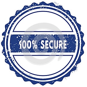 100 PERCENT SECURE stamp. sticker. seal. blue round grunge vintage ribbon sign