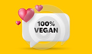 100 percent vegan. Organic bio food sign. 3d speech bubble banner. Vector