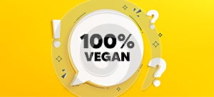 100 percent vegan. Organic bio food sign. Chat speech bubble banner. Vector