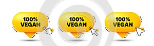 100 percent vegan. Organic bio food sign. Click here buttons. Vector