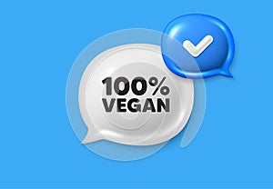 100 percent vegan. Organic bio food sign. Text box speech bubble 3d icons. Vector