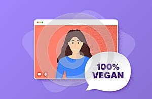 100 percent vegan. Organic bio food sign. Vector