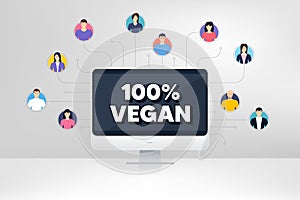 100 percent vegan. Organic bio food sign. Vector