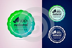 100 percents natural certified product round badge.