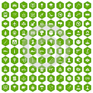 100 phobias icons hexagon green