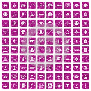 100 phobias icons set grunge pink