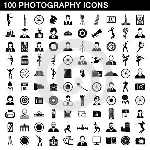 100 photography icons set, simple style