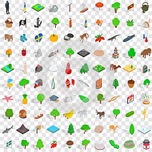 100 plants and animals icons set, isometric style