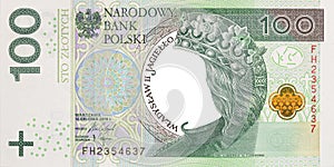 100 polish zloty banknote with empty middle area