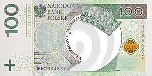 100 polish zloty banknote with empty middle area