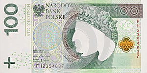 100 polish zloty banknote with empty middle area