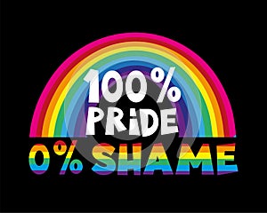 100% Pride 0% Shame - LGBT pride slogan against discrimination.