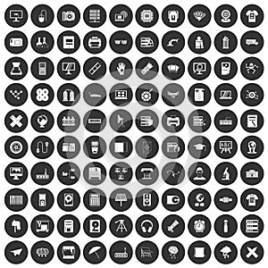 100 printer icons set black circle