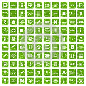 100 printer icons set grunge green