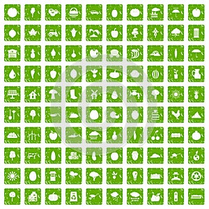 100 productiveness icons set grunge green