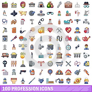 100 profession icons set, cartoon style