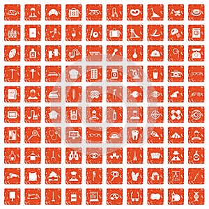 100 profession icons set grunge orange