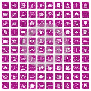 100 profession icons set grunge pink