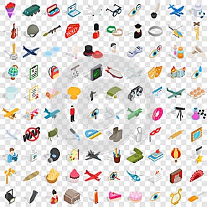 100 profession icons set, isometric 3d style