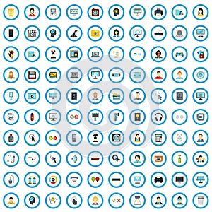 100 programming icons set, flat style