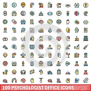 100 psychologist office icons set, color line style