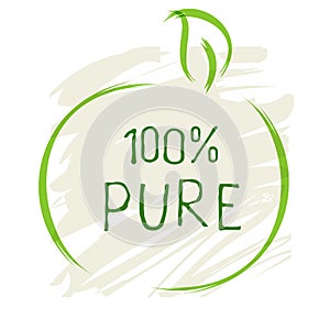 100 Pure label and high quality product badges. Bio healthy Eco food organic, bio and natural product icon. Emblems for