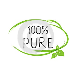 100 Pure label and high quality product badges. Bio healthy Eco food organic, bio and natural product icon. Emblems for